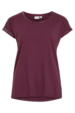 Vila Camiseta manga corta con glitter de algodón orgánico Morado New