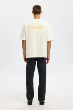 Selected Camiseta manga corta con print 100% algodón orgánico Blanco Sale