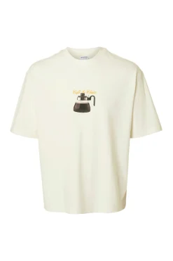 Selected Camiseta manga corta con print 100% algodón orgánico Blanco Sale