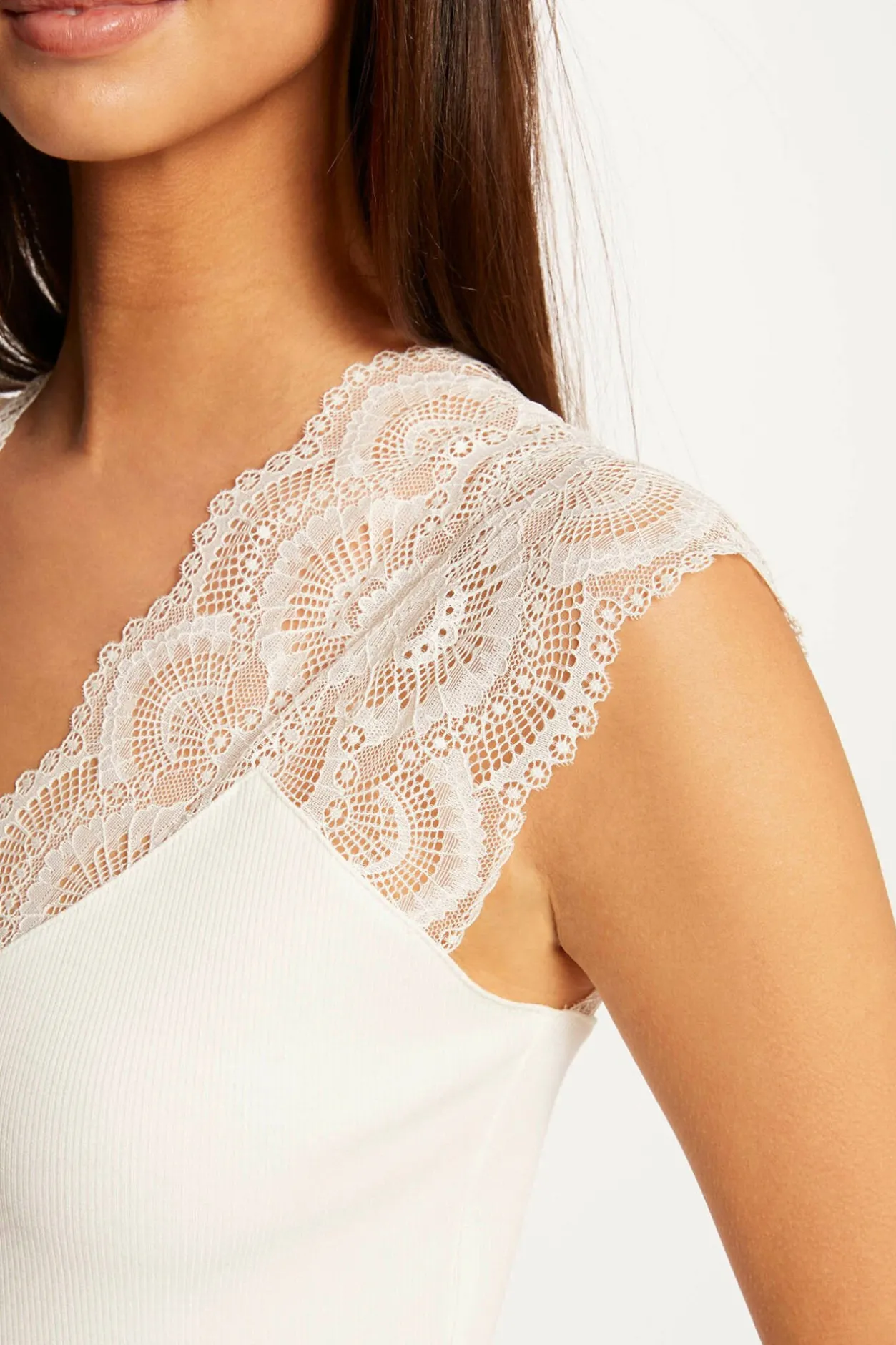 Morgan Camiseta manga corta con encaje Blanco Hot