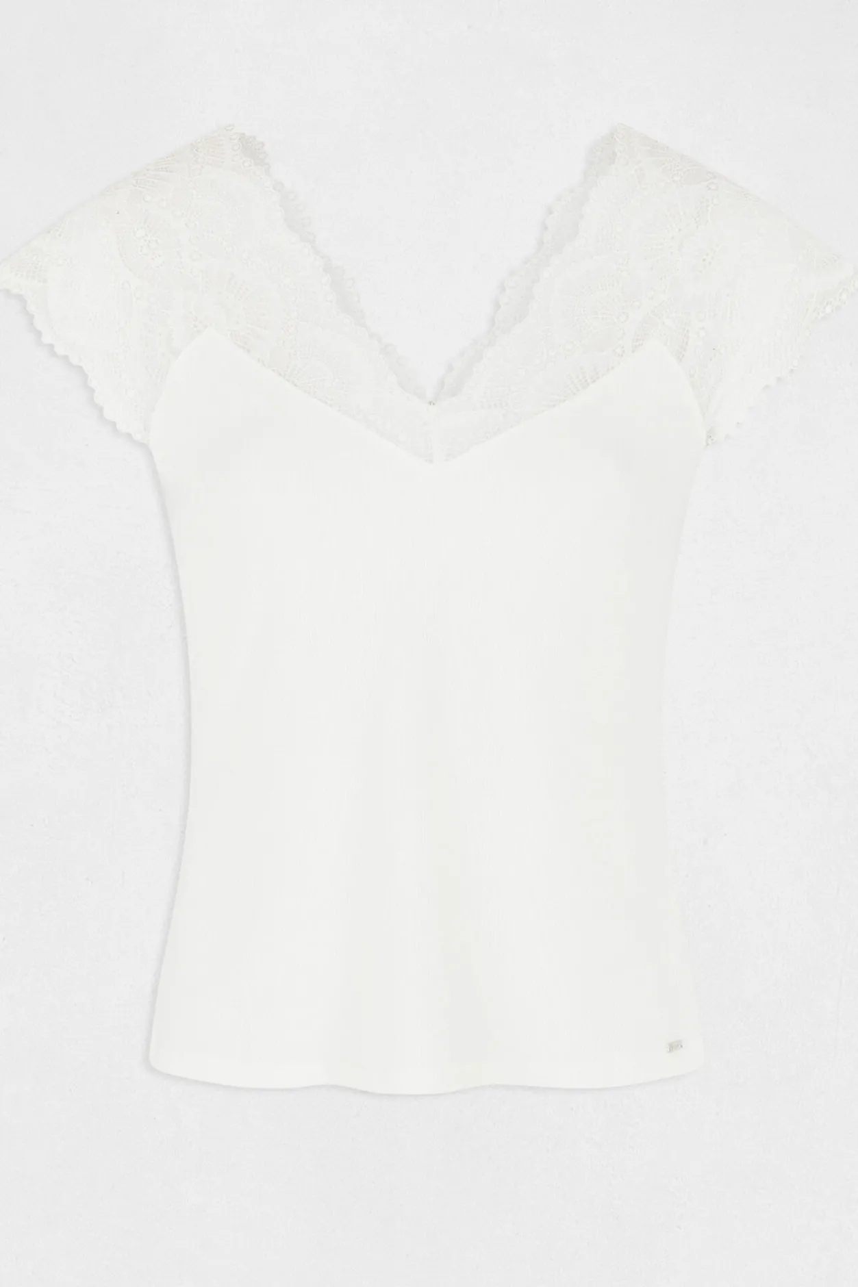 Morgan Camiseta manga corta con encaje Blanco Hot