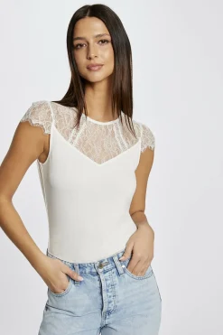 Morgan Camiseta manga corta con encaje Marfil Best