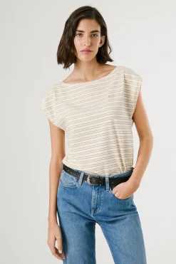 Pepe Jeans Camiseta manga corta de rayas con abertura trasera amarillo Online