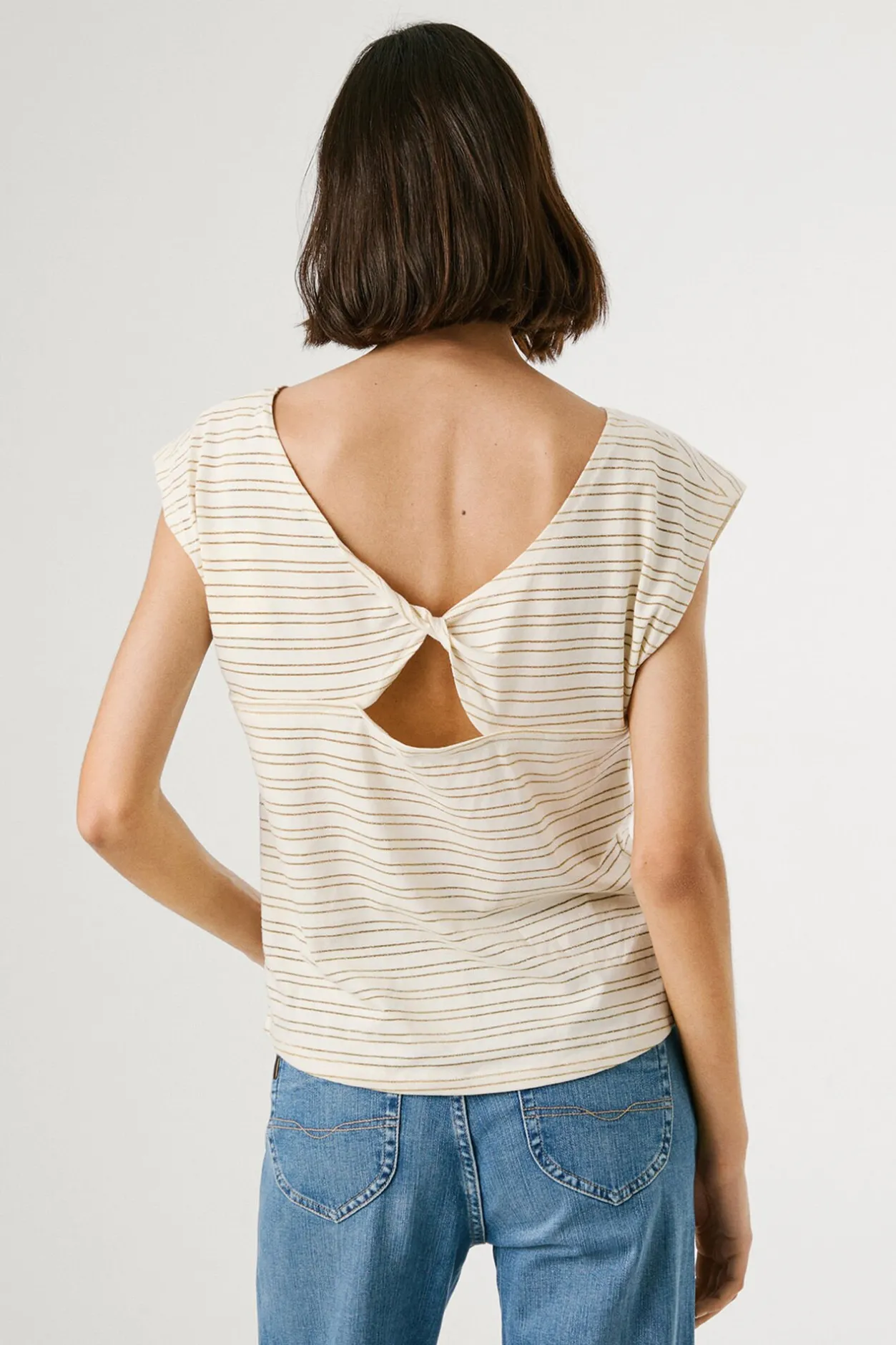 Pepe Jeans Camiseta manga corta de rayas con abertura trasera amarillo Online