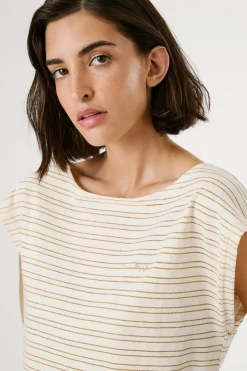 Pepe Jeans Camiseta manga corta de rayas con abertura trasera amarillo Online