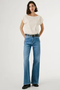 Pepe Jeans Camiseta manga corta de rayas con abertura trasera amarillo Online