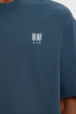 Selected Camiseta manga corta estampado contraste Azul marino Discount