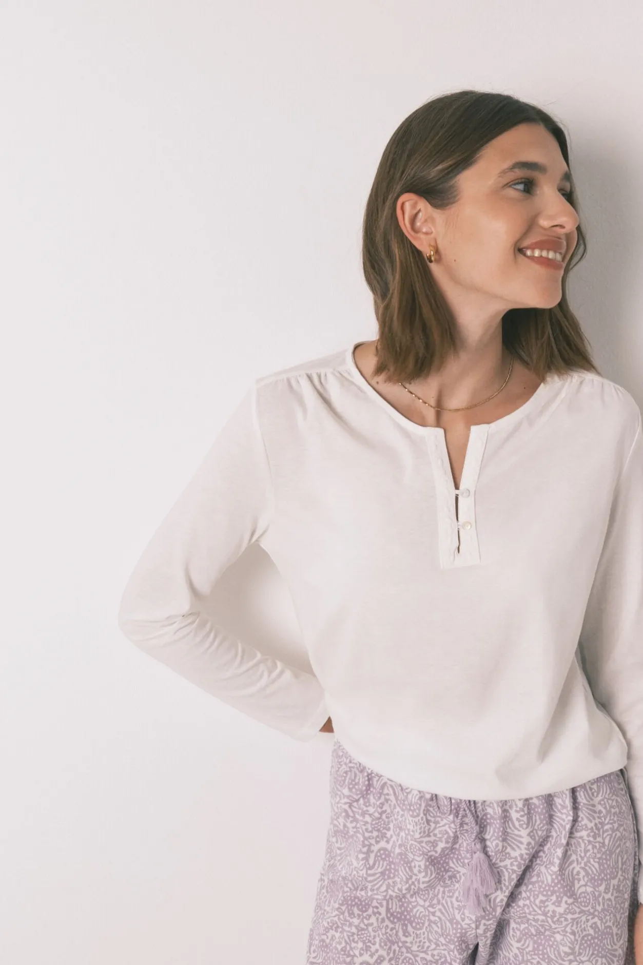 Women'secret Camiseta manga larga 100% algodón blanco New