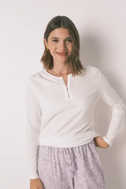 Women'secret Camiseta manga larga 100% algodón blanco New