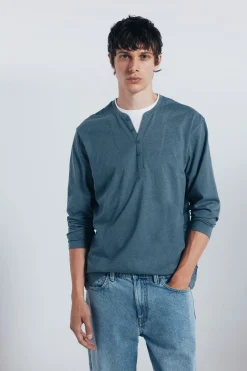 Springfield Camiseta manga larga cuello panadero azul Discount