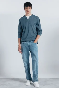 Springfield Camiseta manga larga cuello panadero azul Discount