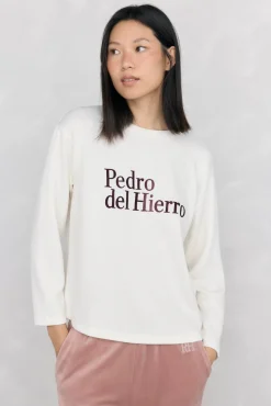 Pedro del Hierro Camiseta manga larga logo tacto suave activewear Crudo Clearance