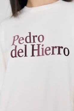 Pedro del Hierro Camiseta manga larga logo tacto suave activewear Crudo Clearance