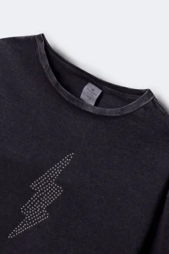 Springfield Kids Camiseta manga larga rayo diamantes niña gris Outlet