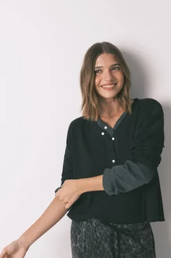 Women'secret Camiseta manga larga waffle negro New