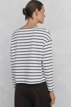 Pedro del Hierro Camiseta marinera de algodón español Blanco Sale