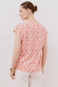 Cortefiel Camiseta pico con detalle puntilla Estampado gris Outlet