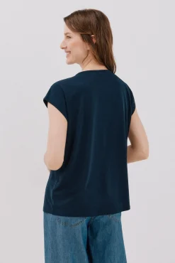 Cortefiel Camiseta pico con detalle puntilla Azul marino Clearance