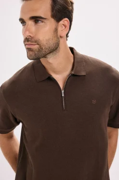 Jack & Jones Camiseta polo cremallera Marr&oacute;n oscuro Hot