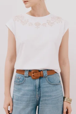 Cortefiel Camiseta sin mangas estampada y bordada Blanco Outlet