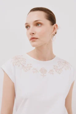 Cortefiel Camiseta sin mangas estampada y bordada Blanco Outlet