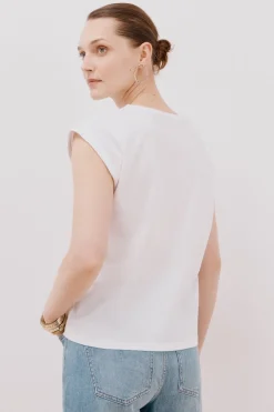 Cortefiel Camiseta sin mangas estampada y bordada Blanco Outlet