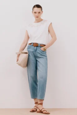 Cortefiel Camiseta sin mangas estampada y bordada Blanco Outlet