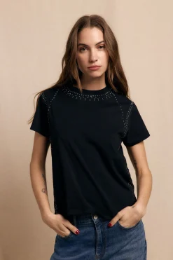 Slowlove Camiseta tachas Negro New