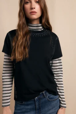 Slowlove Camiseta tachas Negro New