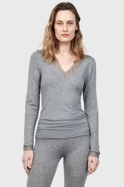 Gisela Camiseta termal cuello pico con encaje gris Discount