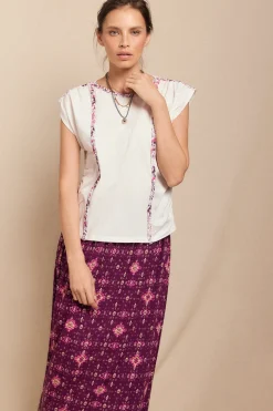 Slowlove Camiseta trenza fruncida Marfil Sale