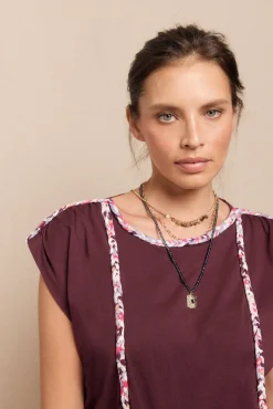 Slowlove Camiseta trenza fruncida Granate Outlet