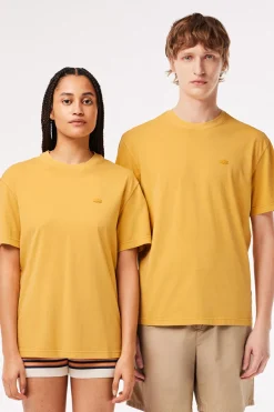 Lacoste Camiseta unisex de algodón natural teñido Estampado amarillo New