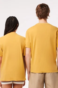 Lacoste Camiseta unisex de algodón natural teñido Estampado amarillo New