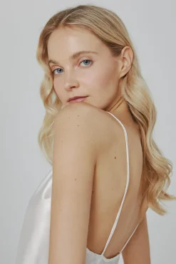 Ivette Bridal Camisón de mujer corto de satén en blanco marfil Online