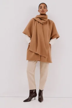 Cortefiel Capa camel con bufanda Beige Online