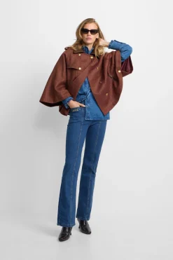 Silbon Capa detalles cuero cuadros Estampado marr&oacute;n Clearance