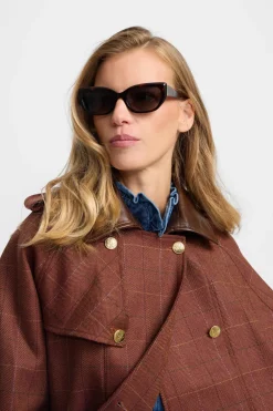 Silbon Capa detalles cuero cuadros Estampado marr&oacute;n Clearance