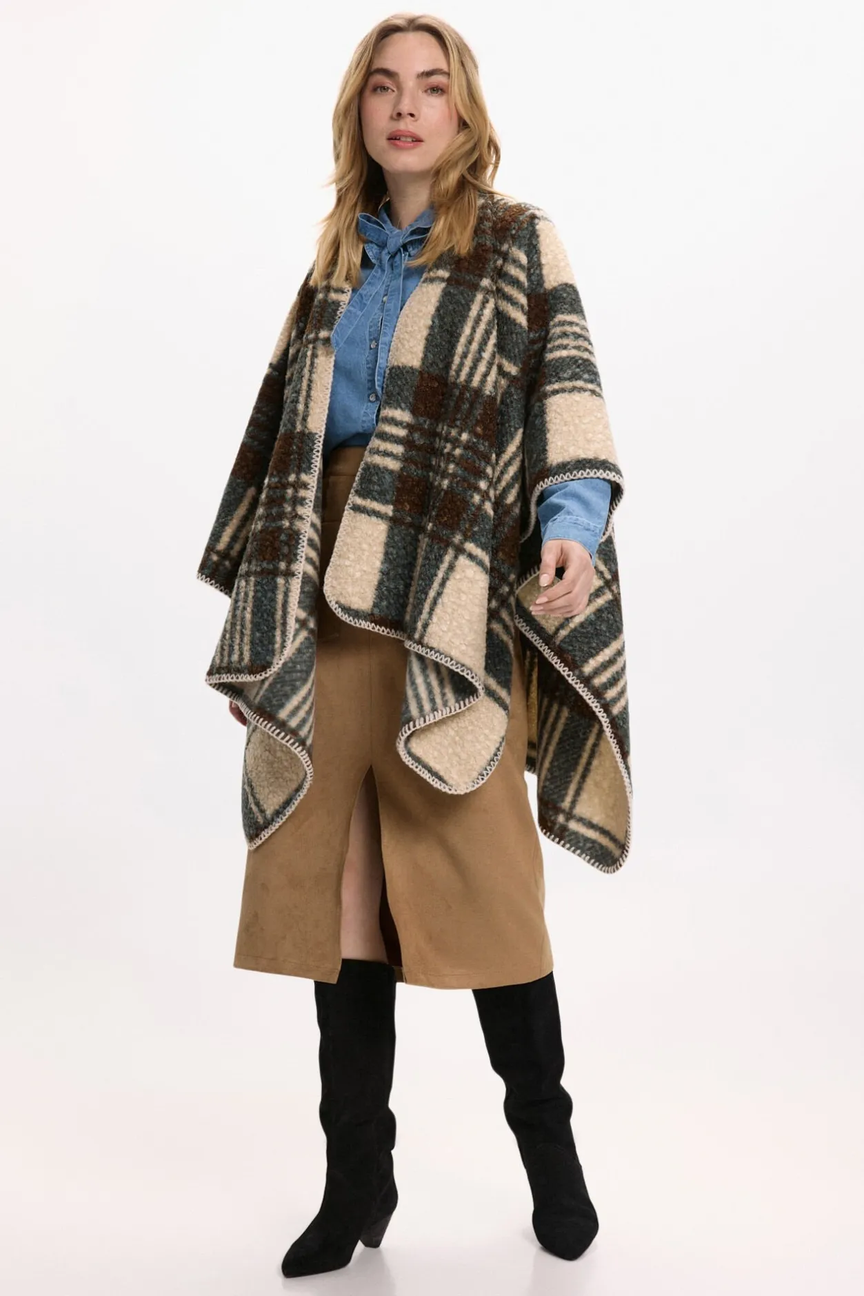 Vila Capa poncho de cuadros Multicolor Discount