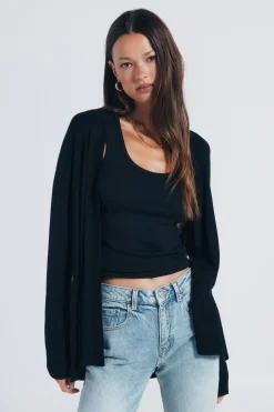 Springfield Cardigan abierto ligero negro Sale