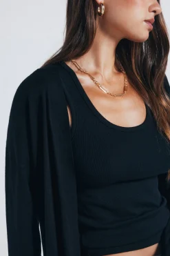 Springfield Cardigan abierto ligero negro Sale