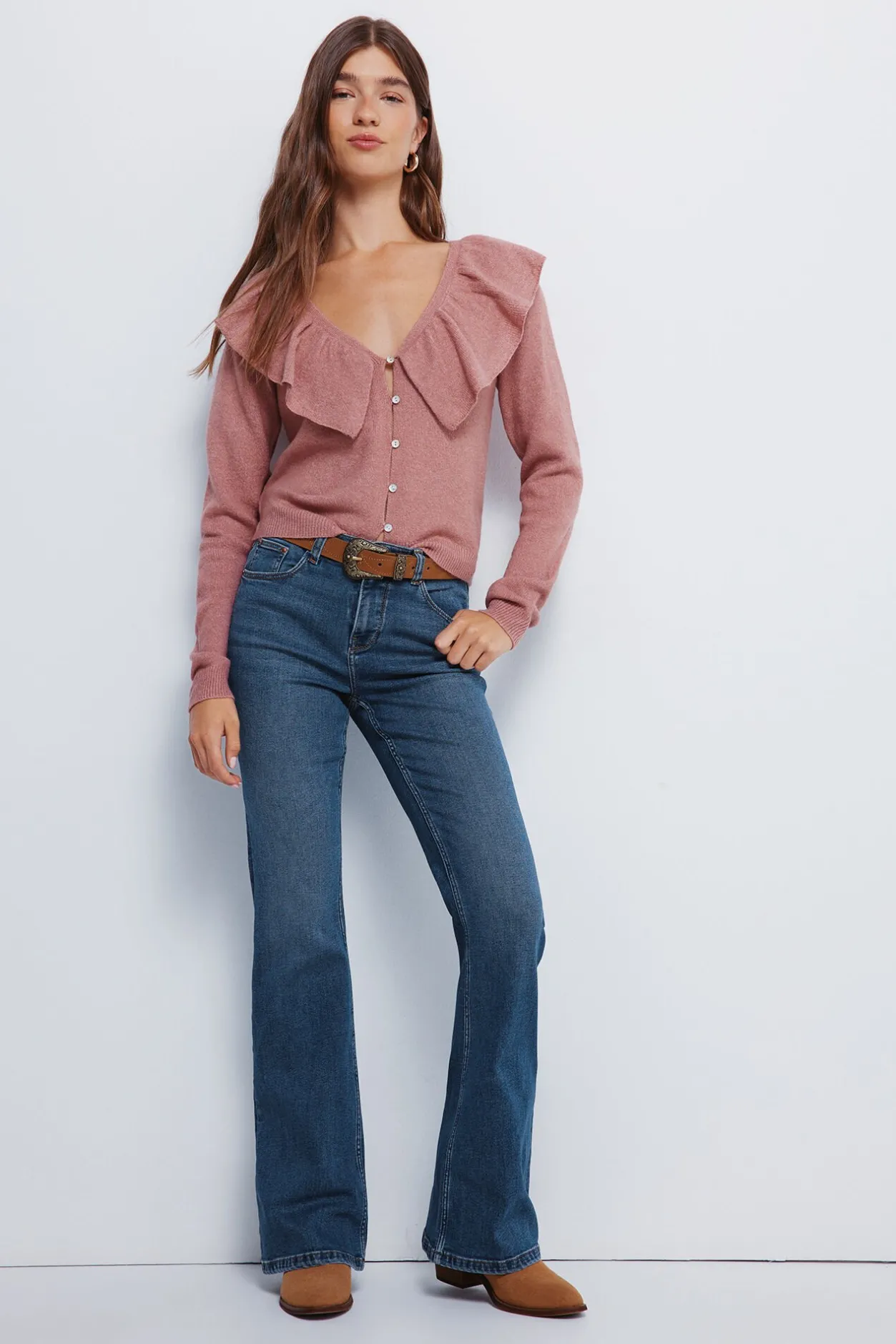 Springfield Cardigan escote volante naranja Hot