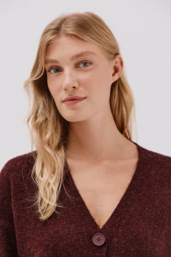 Cortefiel Cardigan largo bolsillos Vino Hot