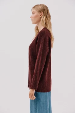 Cortefiel Cardigan largo bolsillos Vino Hot