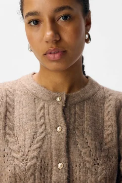 Object Cardigan punto calado Marr&oacute;n Sale