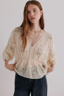 Hoss Intropia Catena. Blusa bordada Kaki Hot