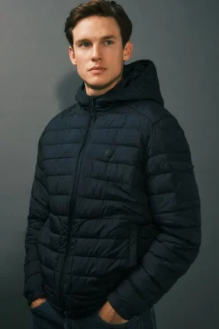 Cortefiel Cazadora acolchada ultralight con capucha Azul marino Outlet