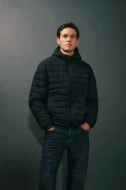 Cortefiel Cazadora acolchada ultralight con capucha Azul marino Outlet