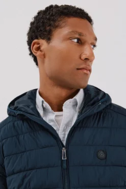 Cortefiel Cazadora acolchada ultralight con capucha Azul marino Outlet