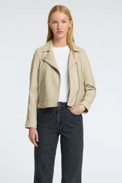 Selected Cazadora Biker Cropped 100% piel. Beige Sale